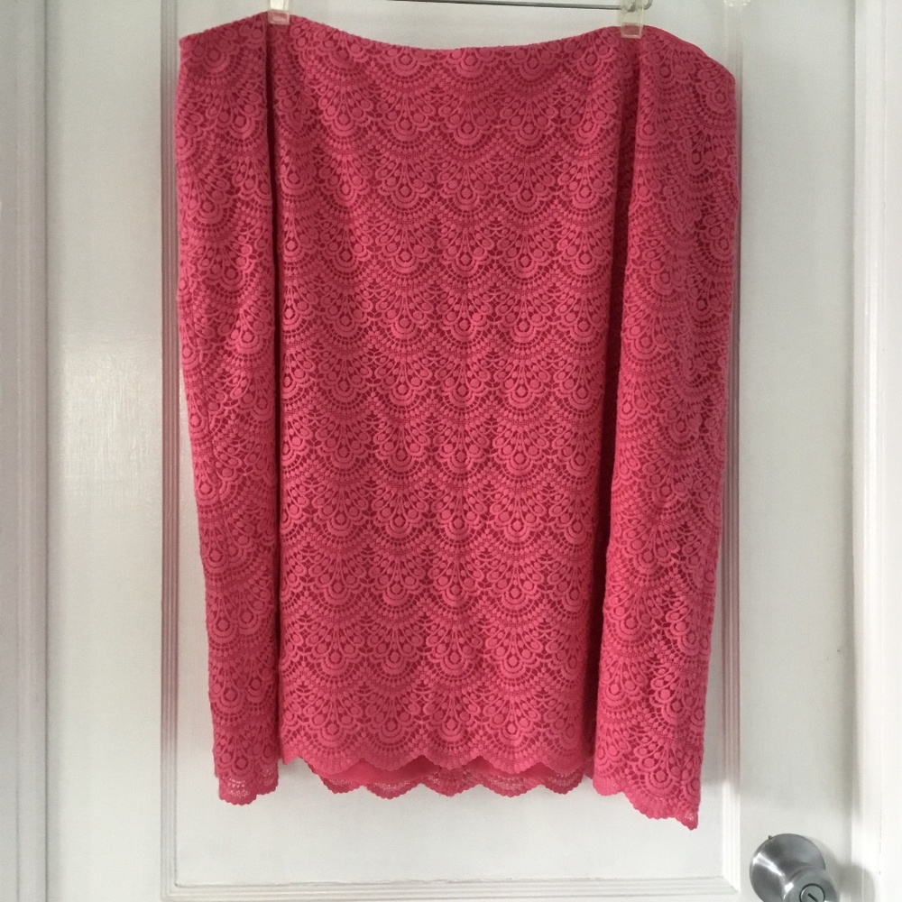 Talbots Back Zip, Scalloped Hem, Lace Overlay Skirt, Pink, Size 22W